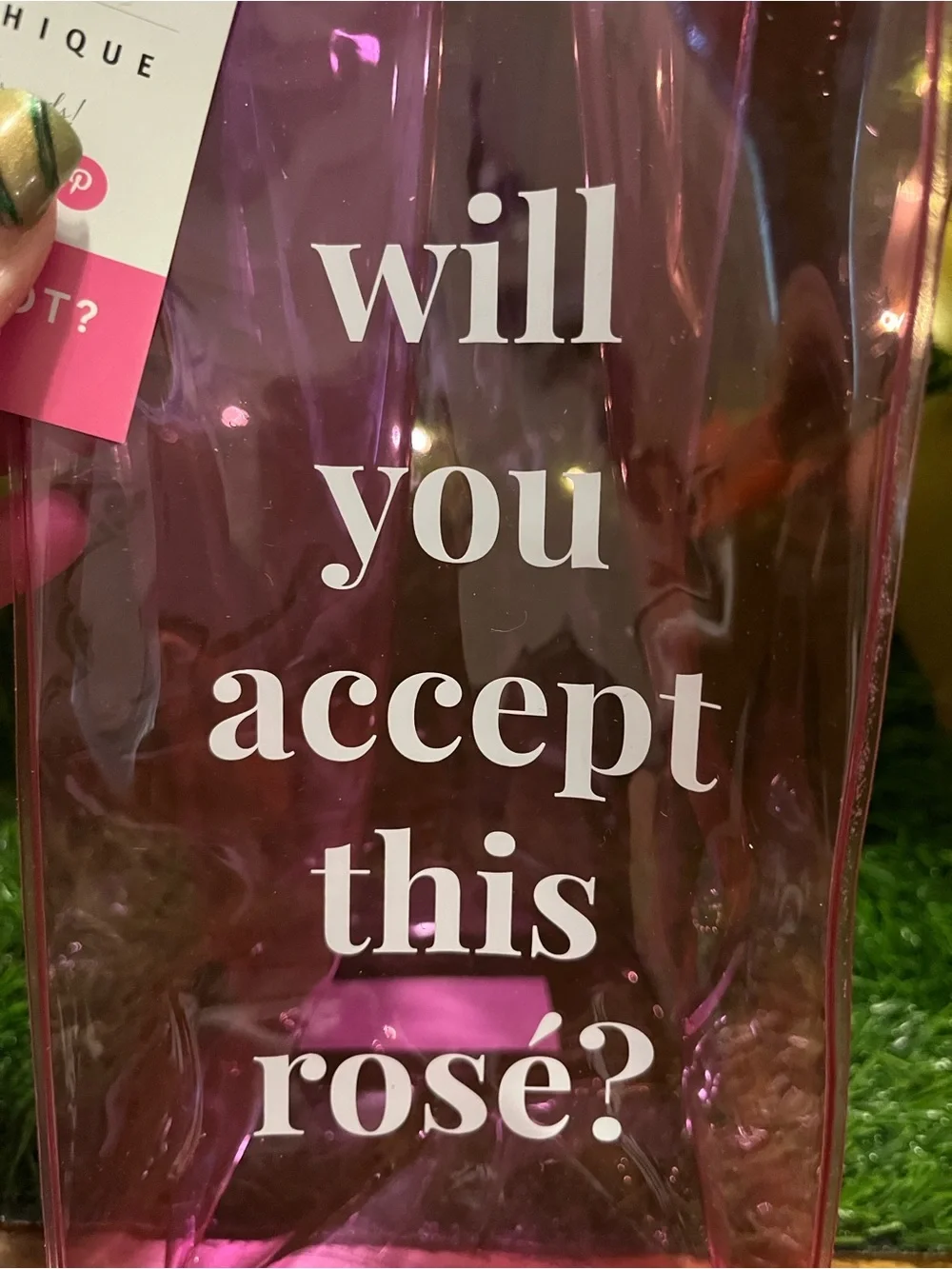 GRAPHIQUE- Will you accept this rosé? Pink transparent Wine Tote Bag.